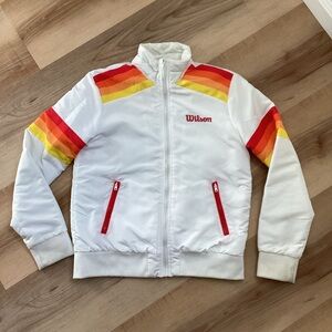 Forever 21 White Wilson Puffer Jacket with Stripes | juniors S | sport retro